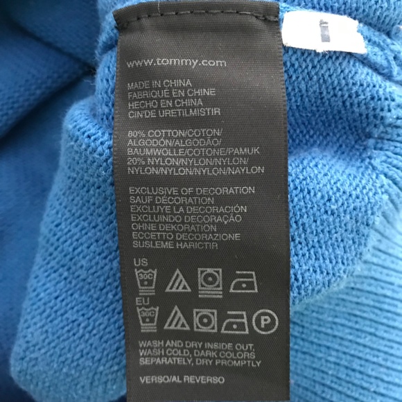 Y2K Tommy Hilfiger Cotton Blend Crewneck Sweater L Blue Orange White Long Sleeve - Picture 8 of 8